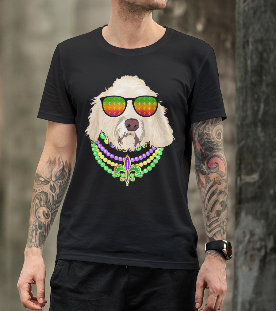 Goldendoodle In Beads And Shades Mardi Gras Fleur-de-Lis T-Shirt