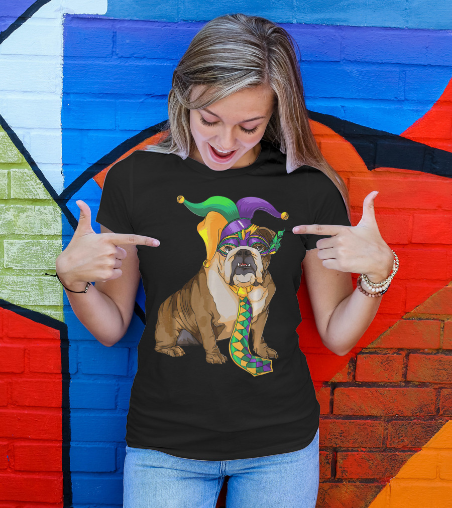 Mardi Gras Jester English Bulldog Fat Tuesday T-Shirt