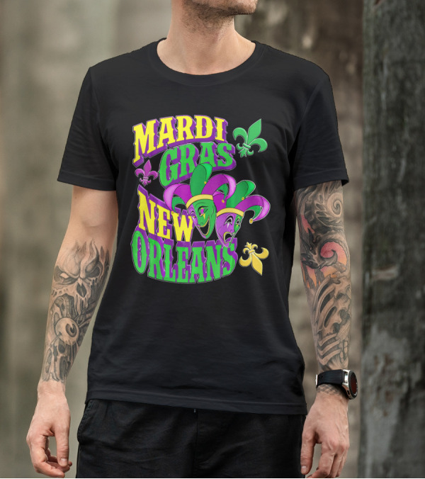Mardi Gras Masks New Orleans Fleur-de-Lis Parade T-Shirt