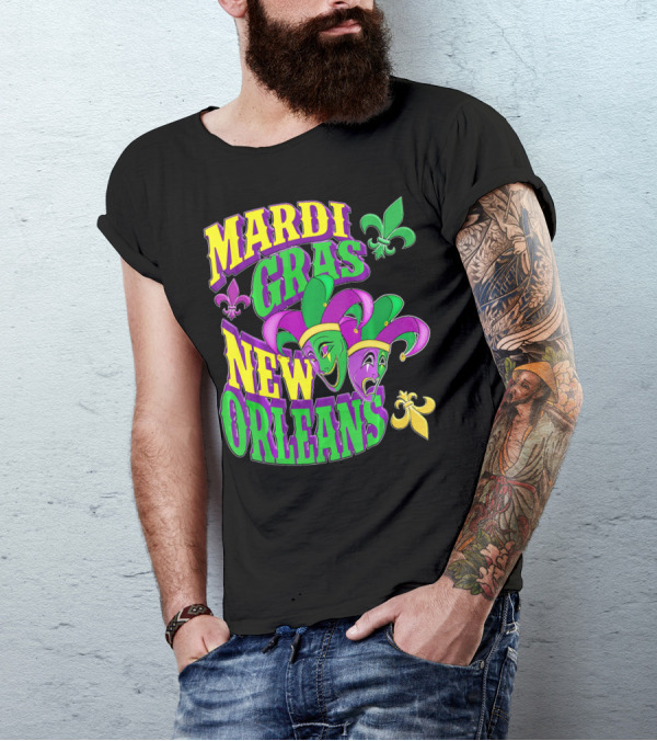 Mardi Gras Masks New Orleans Fleur-de-Lis Parade T-Shirt