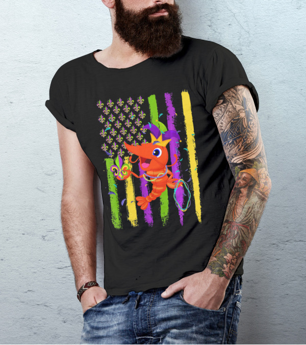 Carnival Crawfish American Mardi Gras Fleur-de-Lis Festive Colors T-Shirt