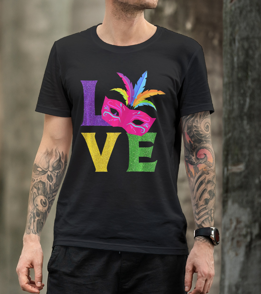 Love Colorful Carnival Feathered Mask Party T-Shirt