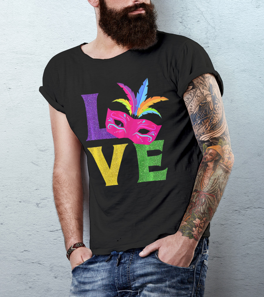 Love Colorful Carnival Feathered Mask Party T-Shirt