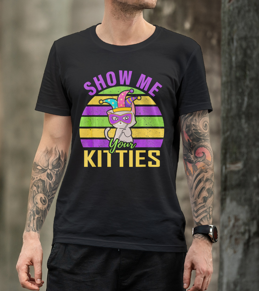Show Me Your Kitties Mardi Gras Cat Mask Hat T-Shirt