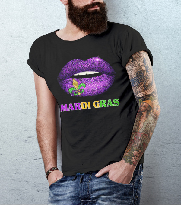 Mardi Gras Purple Lips Fleur-de-Lis Costume T-Shirt