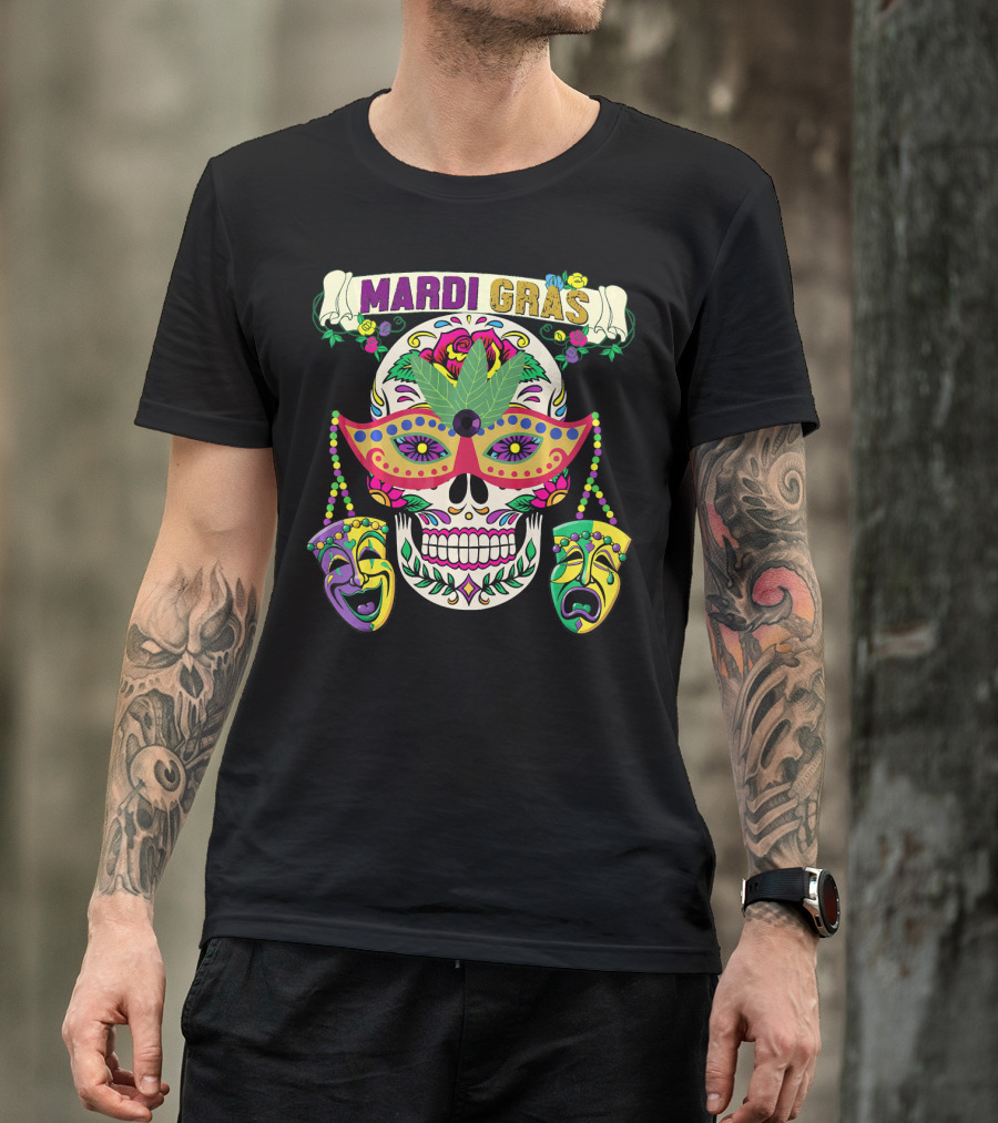 MARDI GRAS Skull Mask Comedy Tragedy New Orlea T-Shirt