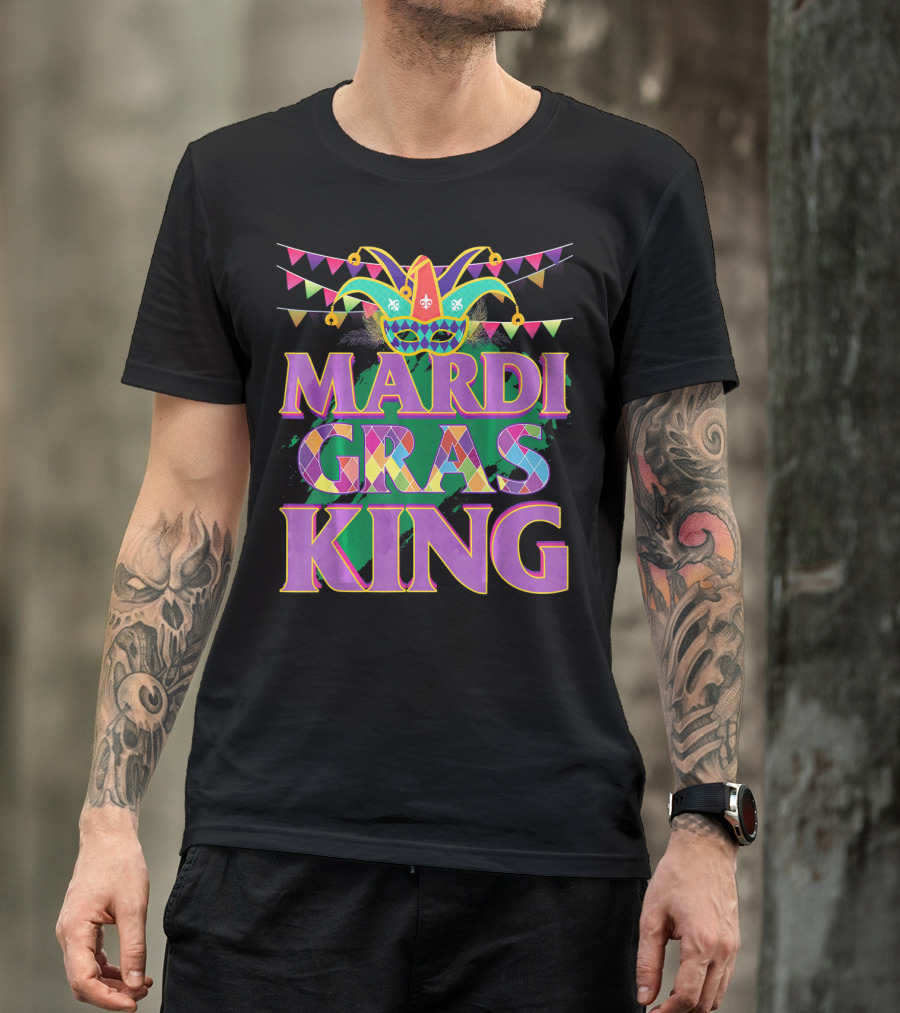 Mardi Gras King Jester Mask Banner Festival T-Shirt