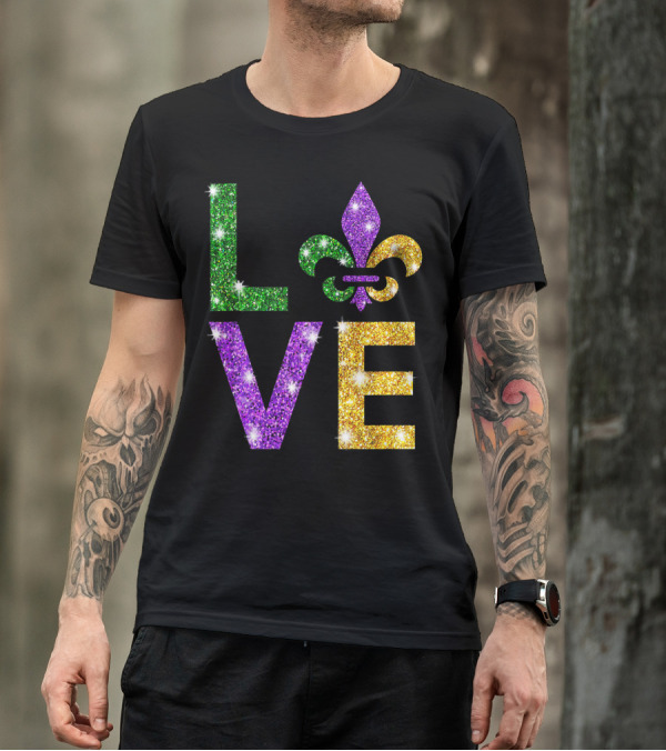 LOVE Mardi Gras Fleur-de-Lis Sparkling Colors T-Shirt