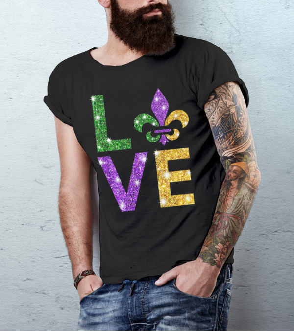 LOVE Mardi Gras Fleur-de-Lis Sparkling Colors T-Shirt