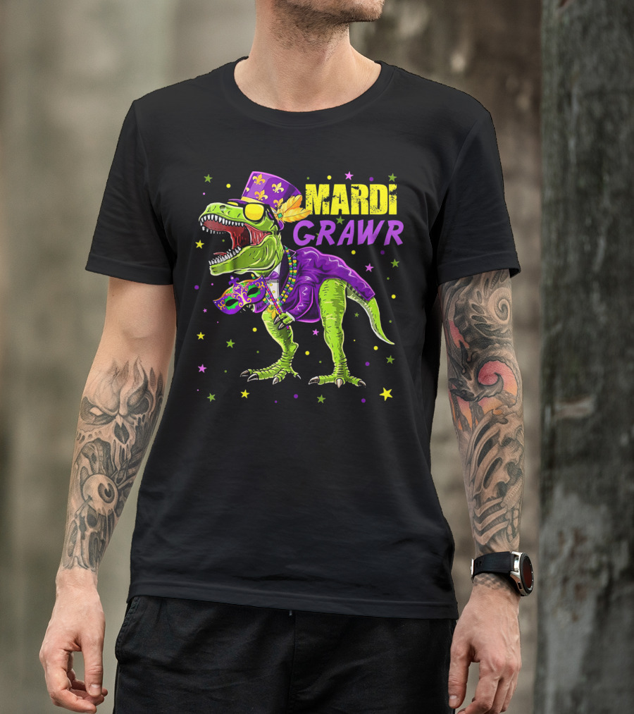Kids Mardi Gras Dinosaur Mardi Grawr Rex Bea T-Shirt