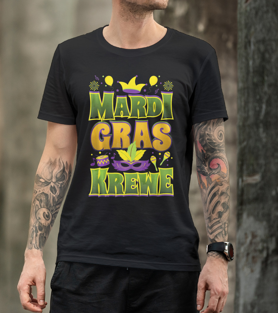 Mardi Gras Krewe Fat Tuesday Celebration With Crown And Mask T-Shirt