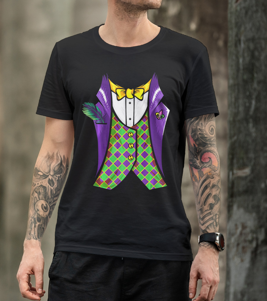 Mardi Gras Tuxedo Cool Feather Fleur-de-lis T-Shirt