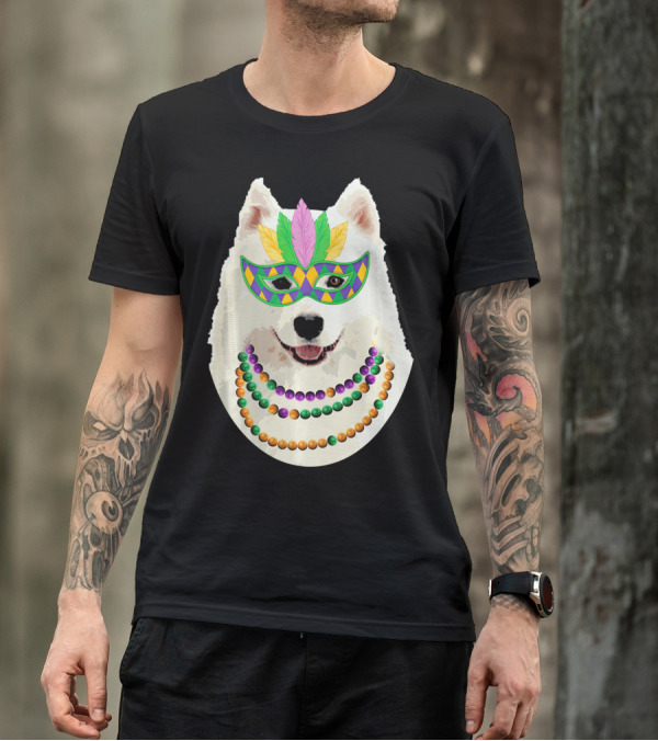 American Eskimo Dog Mardi Gras Mask Beads T-Shirt