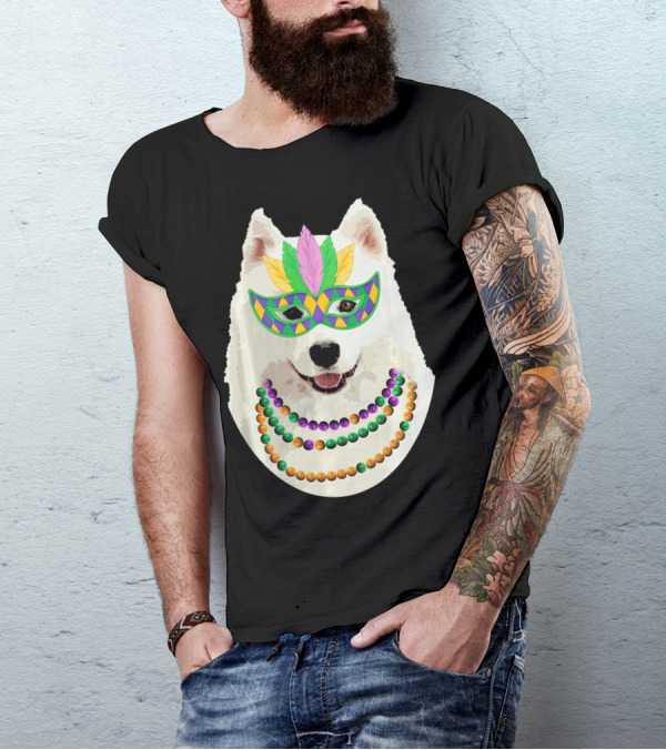 American Eskimo Dog Mardi Gras Mask Beads T-Shirt
