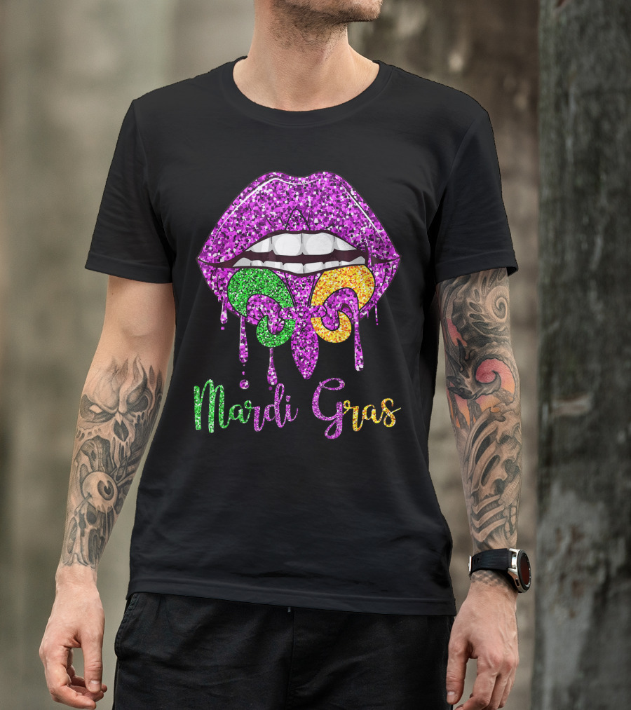 Mardi Gras Lip Biting Fleur De Lis Diamond Shining Co T-Shirt