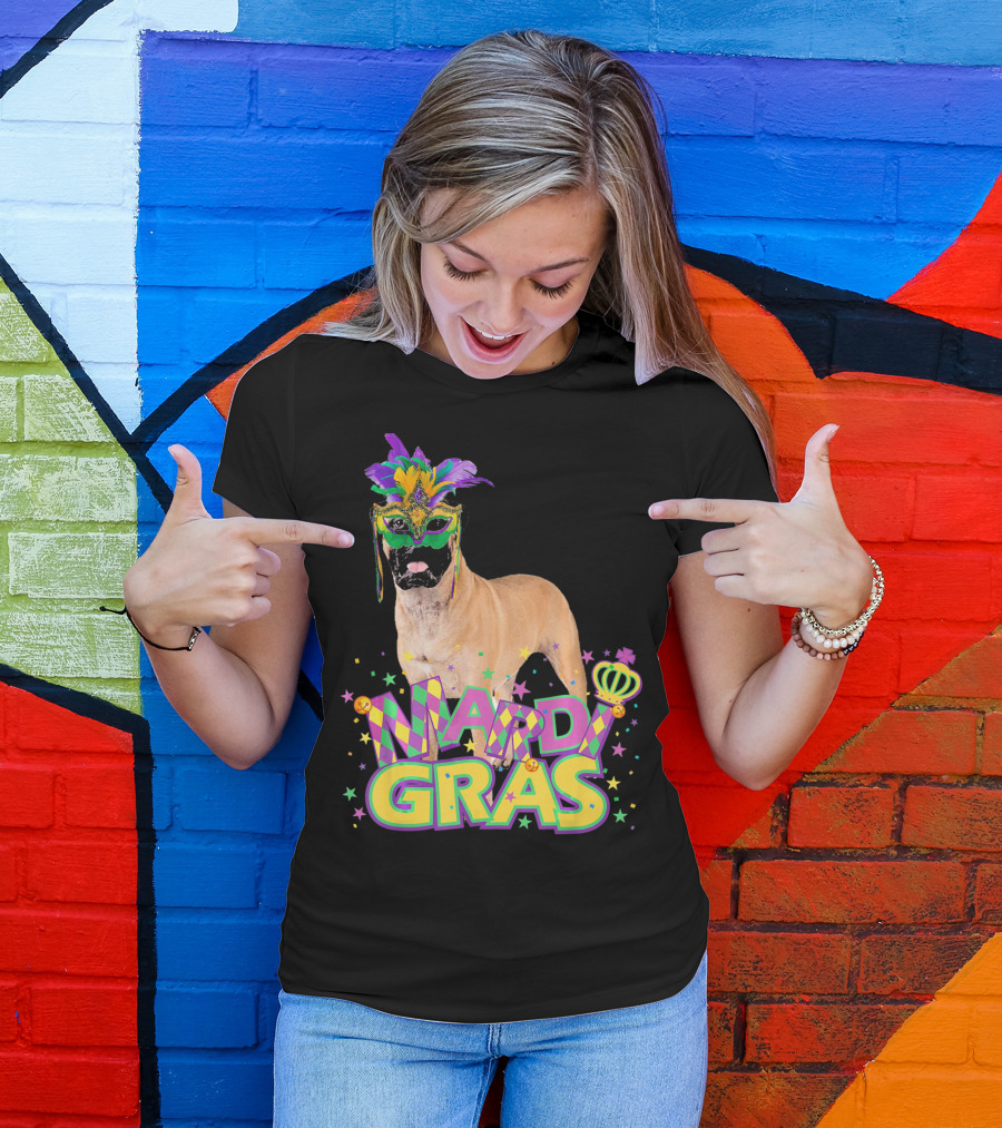 Mardi Gras Bullmastiff Mask Feathers Stars T-Shirt