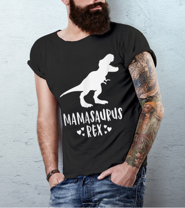 Mamasaurus Rex Mother Dinosaur With Hearts T-Shirt