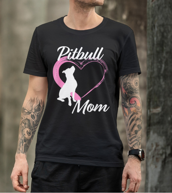 Pitbull Mom Heart Silhouette For Dog Lovers T-Shirt