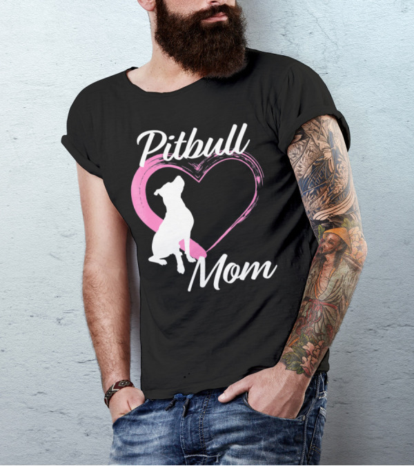 Pitbull Mom Heart Silhouette For Dog Lovers T-Shirt