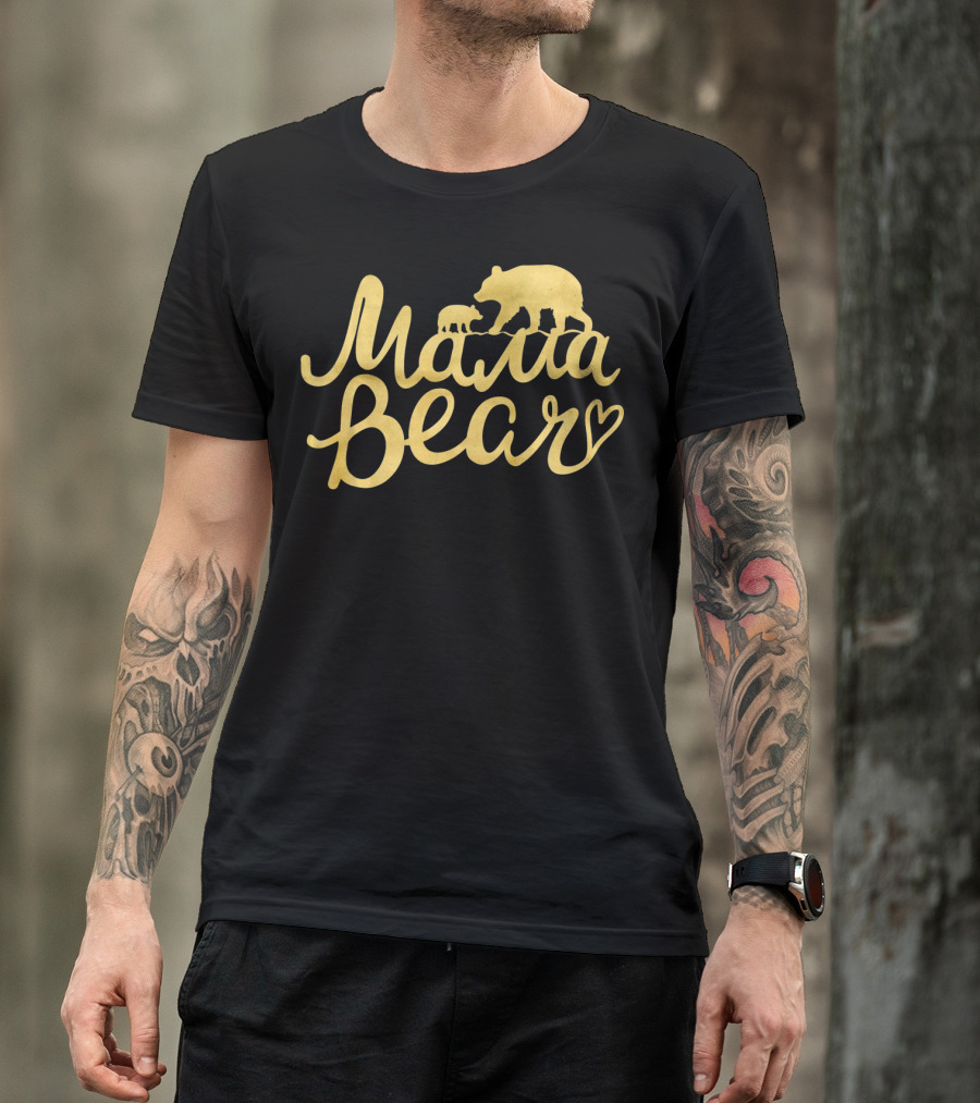 Mama Bear Vintage Mom Birthday Mother Bear And Cub Heart T-Shirt
