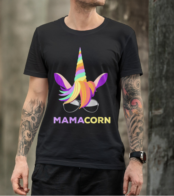 Mamacorn Unicorn Mom With Sunglasses Rainbow Horn T-Shirt