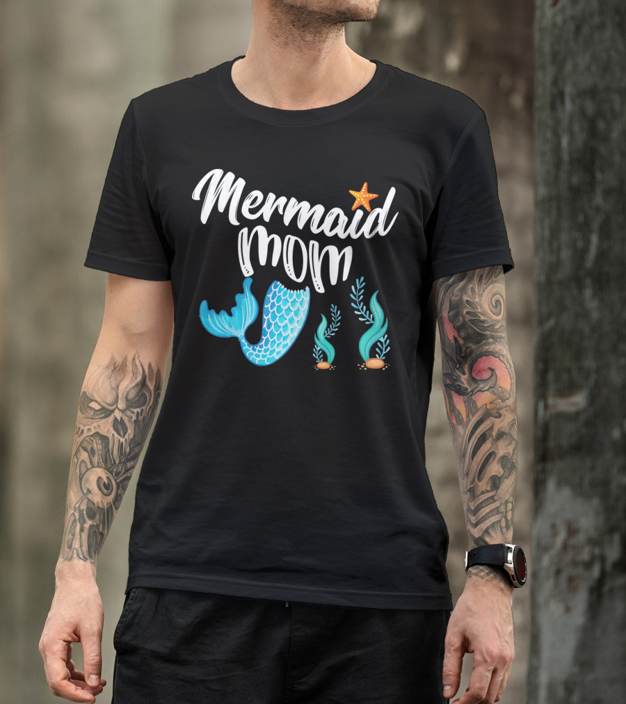 Mermaid Mom Starfish Tail Seashell Party Cute Out T-Shirt