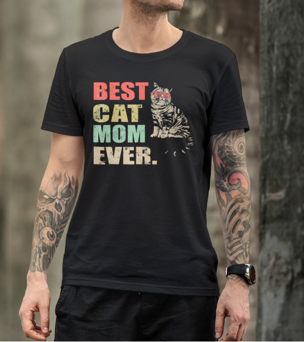 Best Cat Mom Ever Retro Cool Cat Design Matching Family T-Shirt