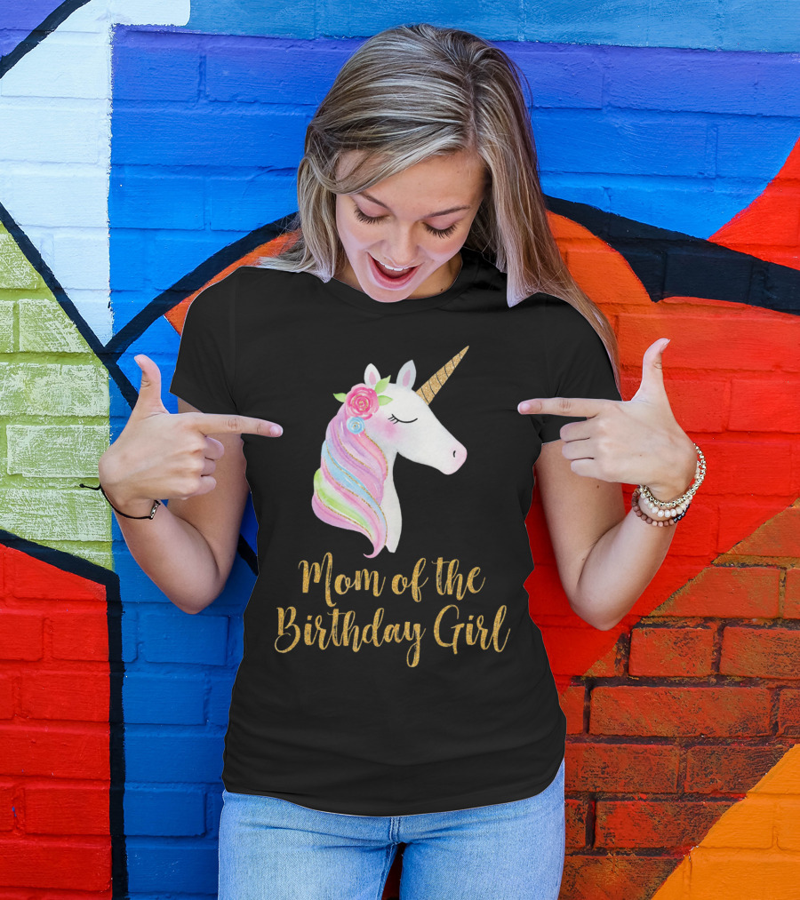 Gold Unicorn Mom Of The Birthday Girl T-Shirt