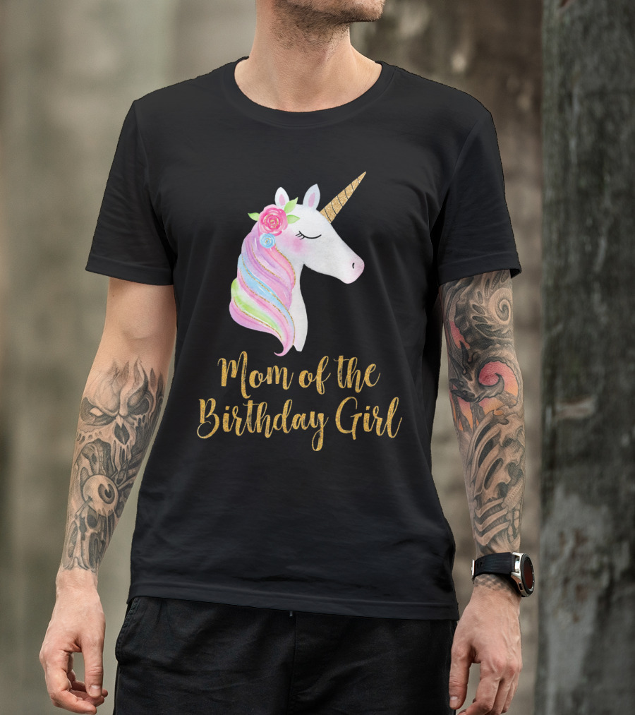 Gold Unicorn Mom Of The Birthday Girl T-Shirt
