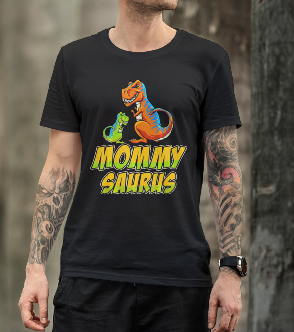 Mommysaurus Dinosaur Funny Mommy Saurus Colorful T-Rex With Baby T-Shirt