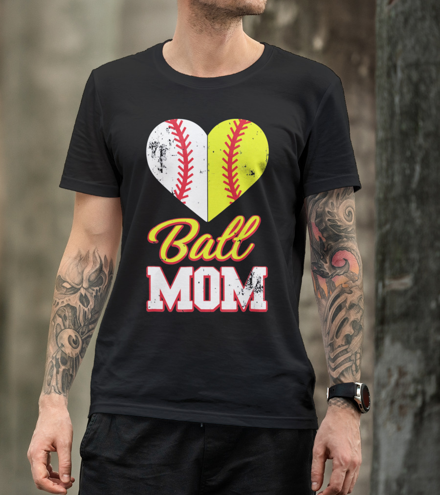 Funny Softball Mom Ball Mom Heart T-Shirt