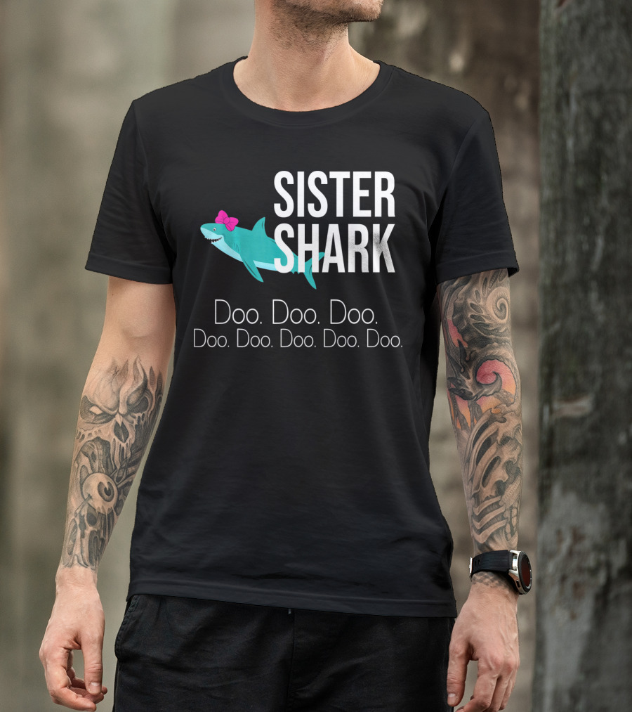 Sister Shark Doo Doo Doo Bow Pink T-Shirt