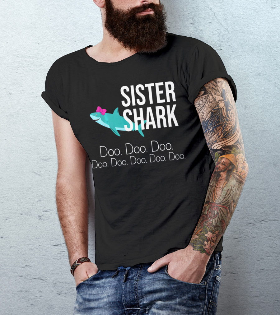 Sister Shark Doo Doo Doo Bow Pink T-Shirt