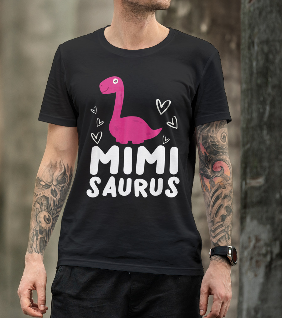 Mimisaurus Rex Mimi Saurus Din Pink Dinosaur With Hearts T-Shirt