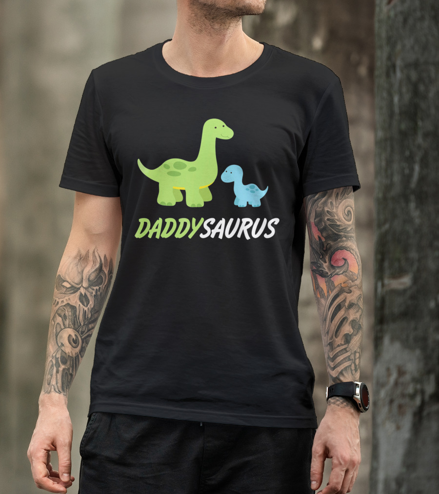 Daddysaurus Cute Sweet Daddy Family With Green Blue Dinosaurs T-Shirt