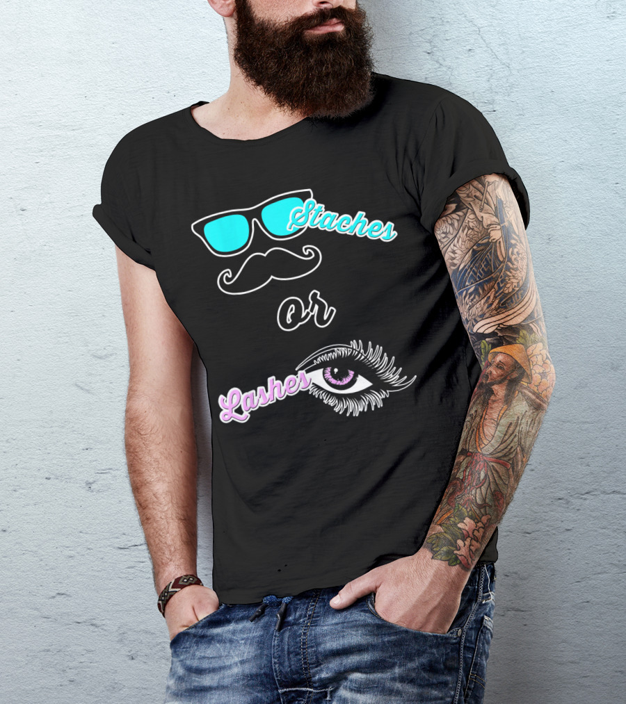 Staches Or Lashes Gender Reveal Sunglasses Mustache Eyelash Eye T-Shirt