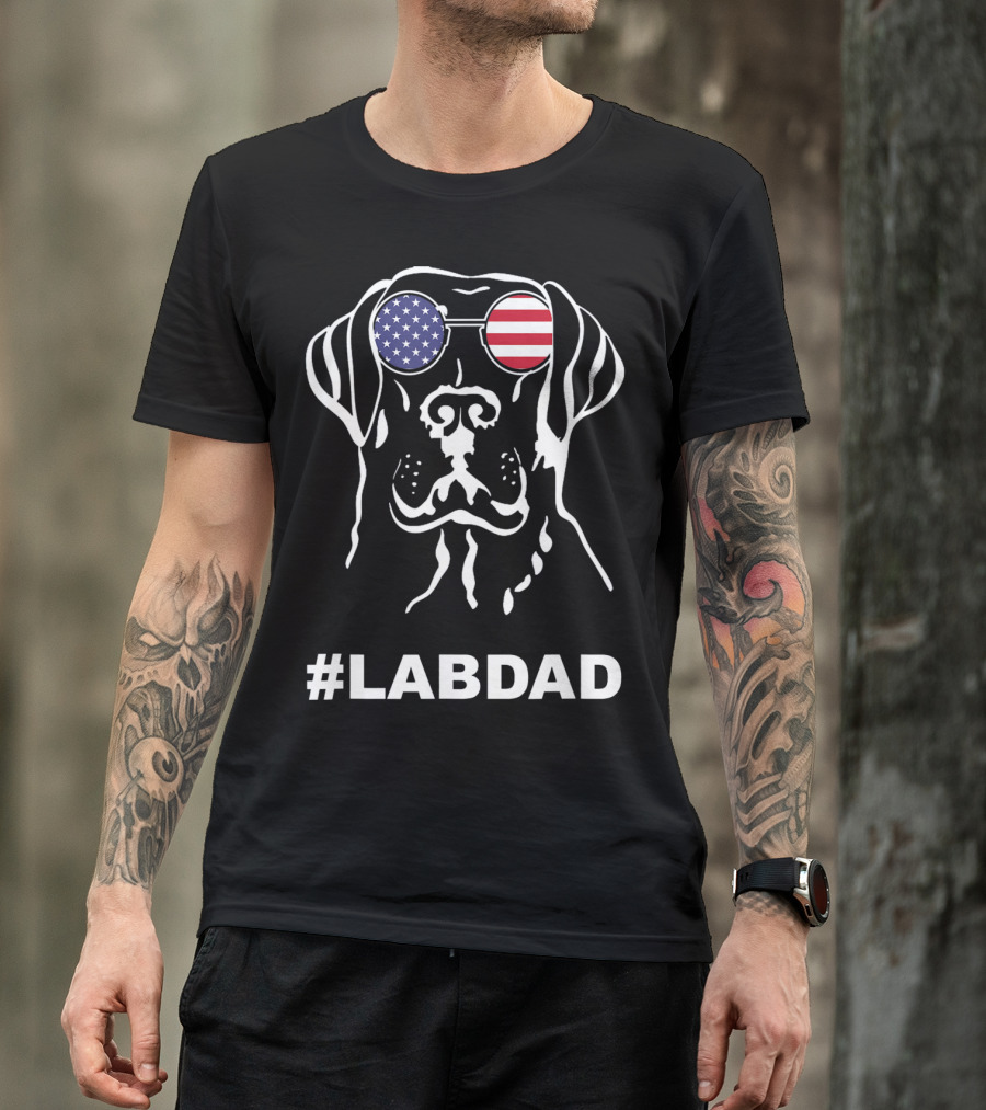 LabDad American Flag Sunglasses Dog T-Shirt