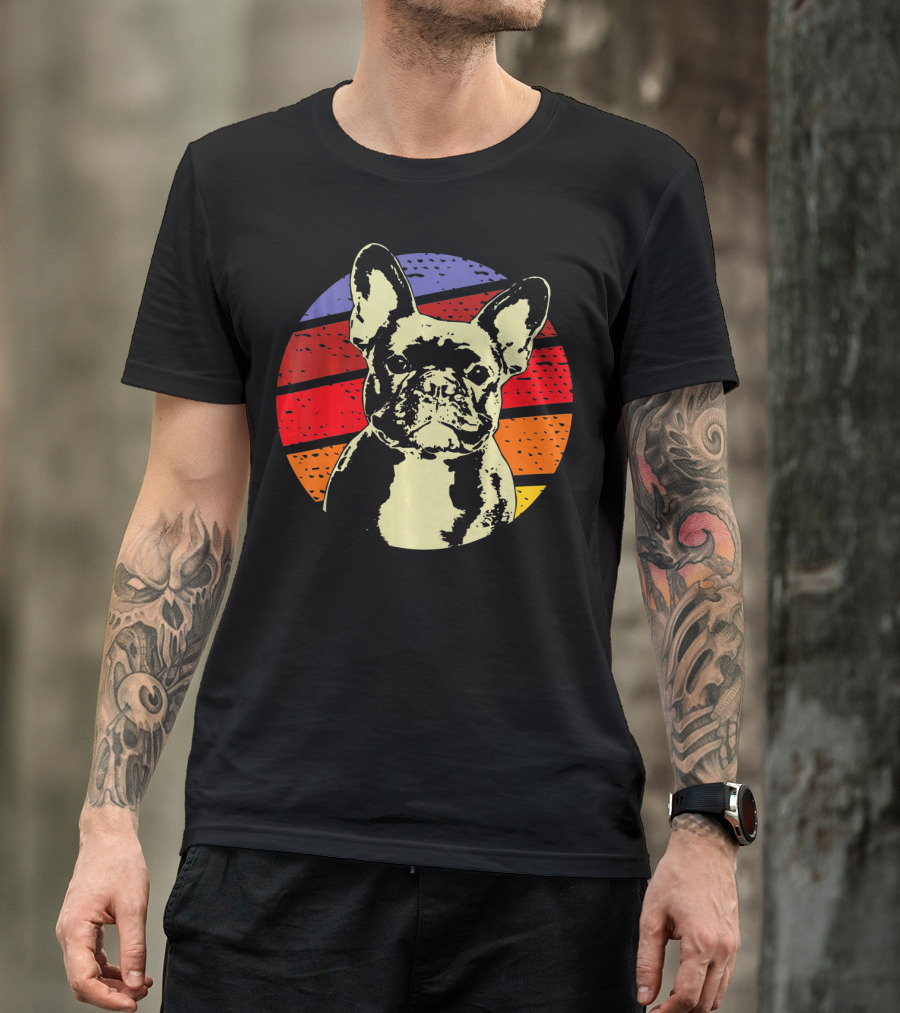 Vintage French Bulldog Dad Retro Colorful Stripes T-Shirt