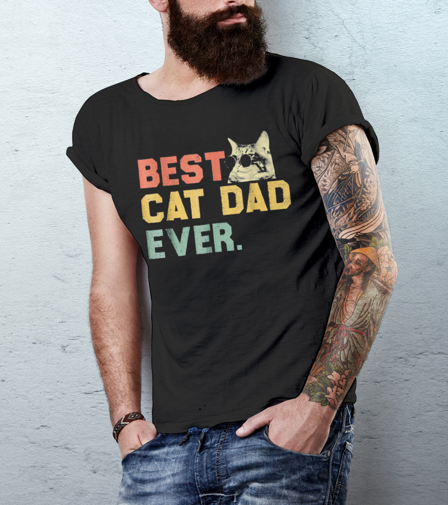 Best Cat Dad Ever Vintage Sunglasses Cat Daddy T-Shirt