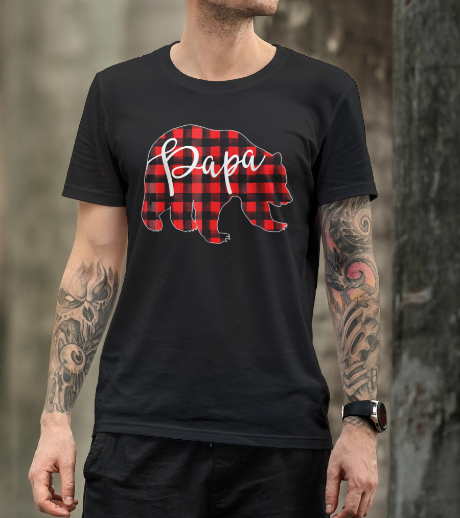 Papa Bear Red Plaid Silhouette Mens T-Shirt