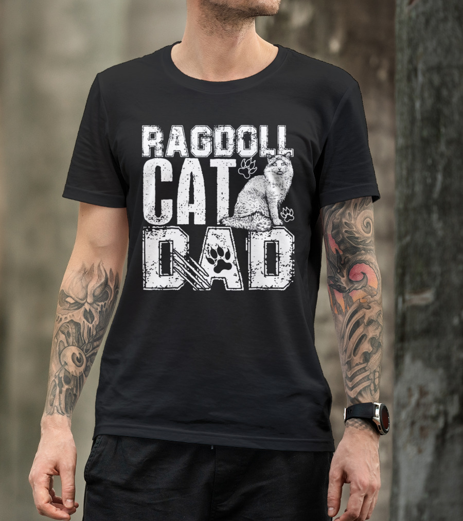Ragdoll Cat Dad Cat Paw Prints T-Shirt