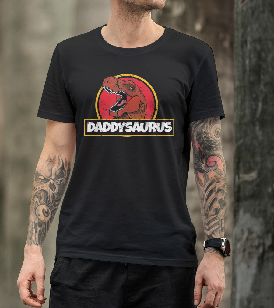 Daddysaurus TRex Dinosaur Fathers Retro Jurassic T-Shirt