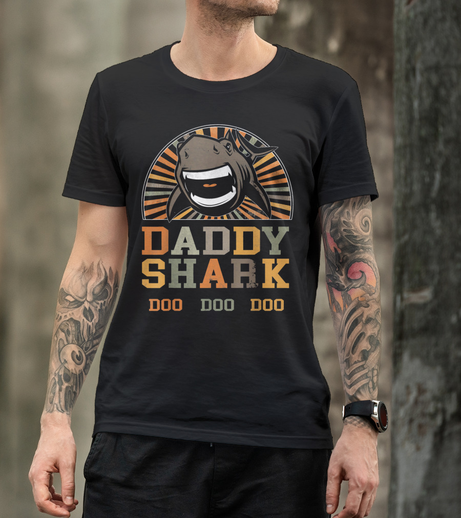 Daddy Shark Doo Doo Doo Mens Retro Shark T-Shirt
