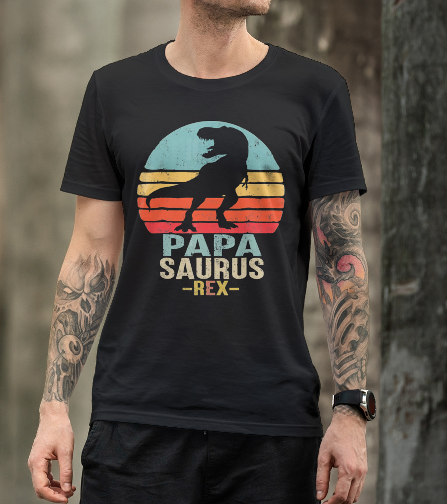 Papasaurus Rex Dinosaur Silhouette Retro T-Shirt