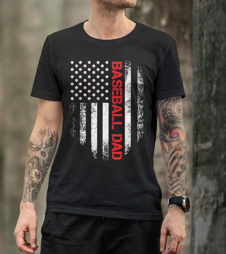 Baseball Dad Vintage USA American Flag Proud T-Shirt