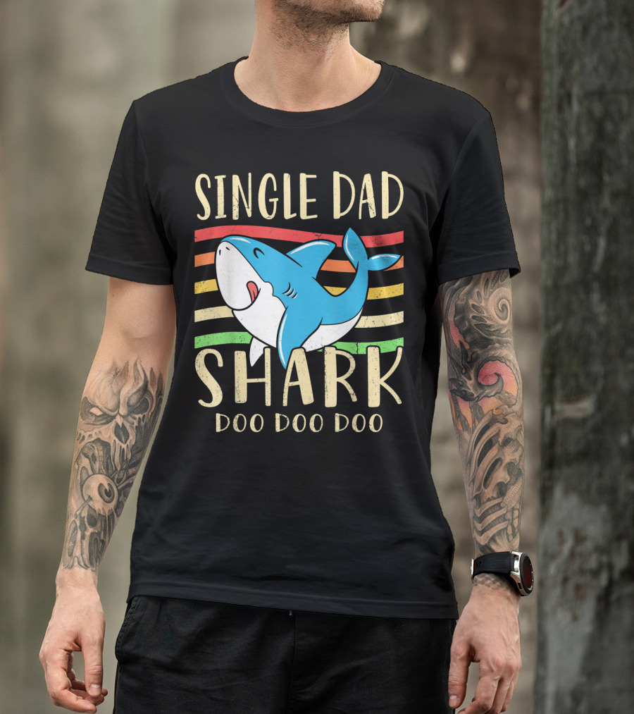 Single Dad Shark Doo Doo Doo Retro Vintage T-Shirt