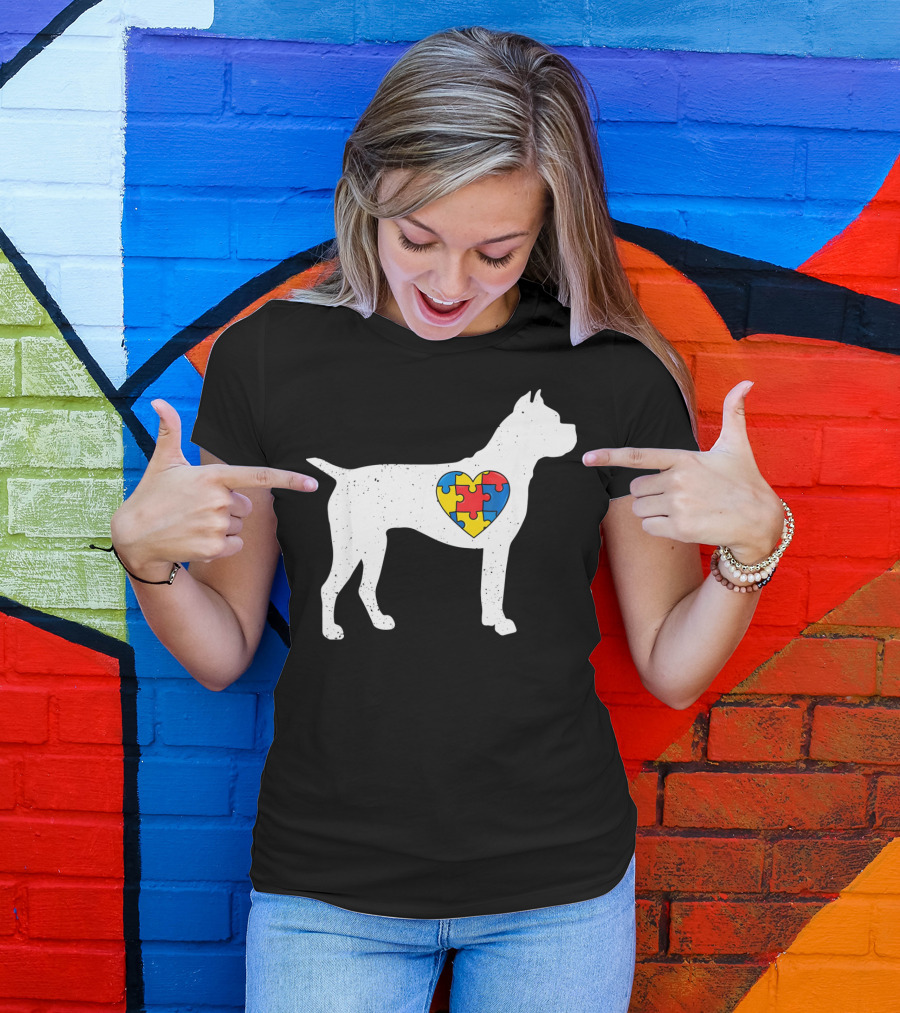 Boxer Heart Autism Awareness Puzzle Day T-Shirt