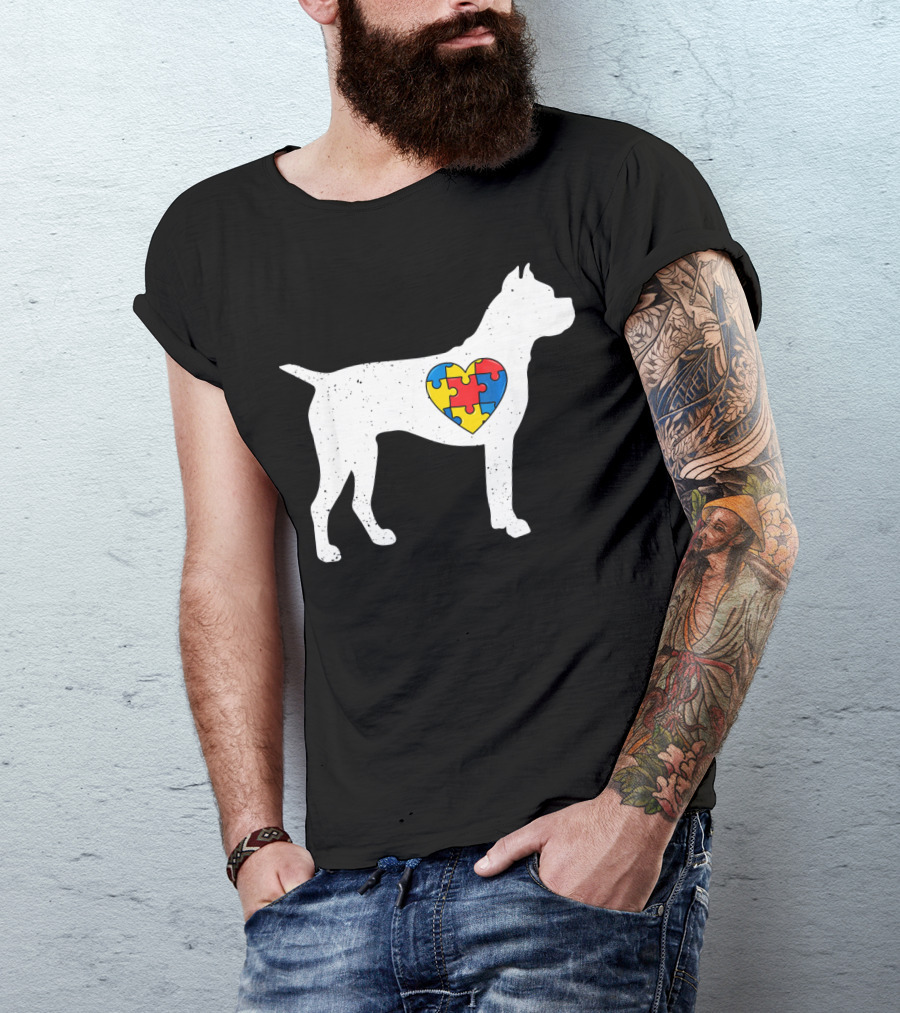 Boxer Heart Autism Awareness Puzzle Day T-Shirt
