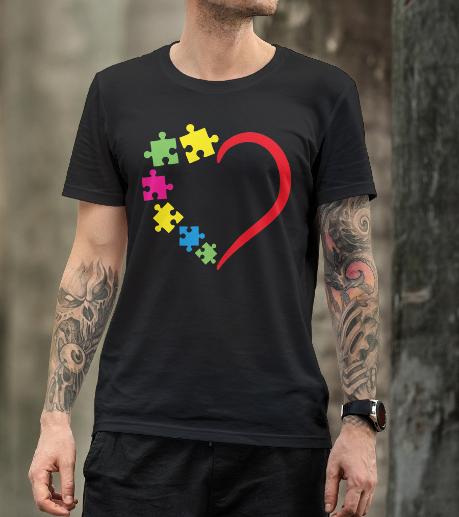 Love Ribbon Heart Puzzle Autism Awareness T-Shirt
