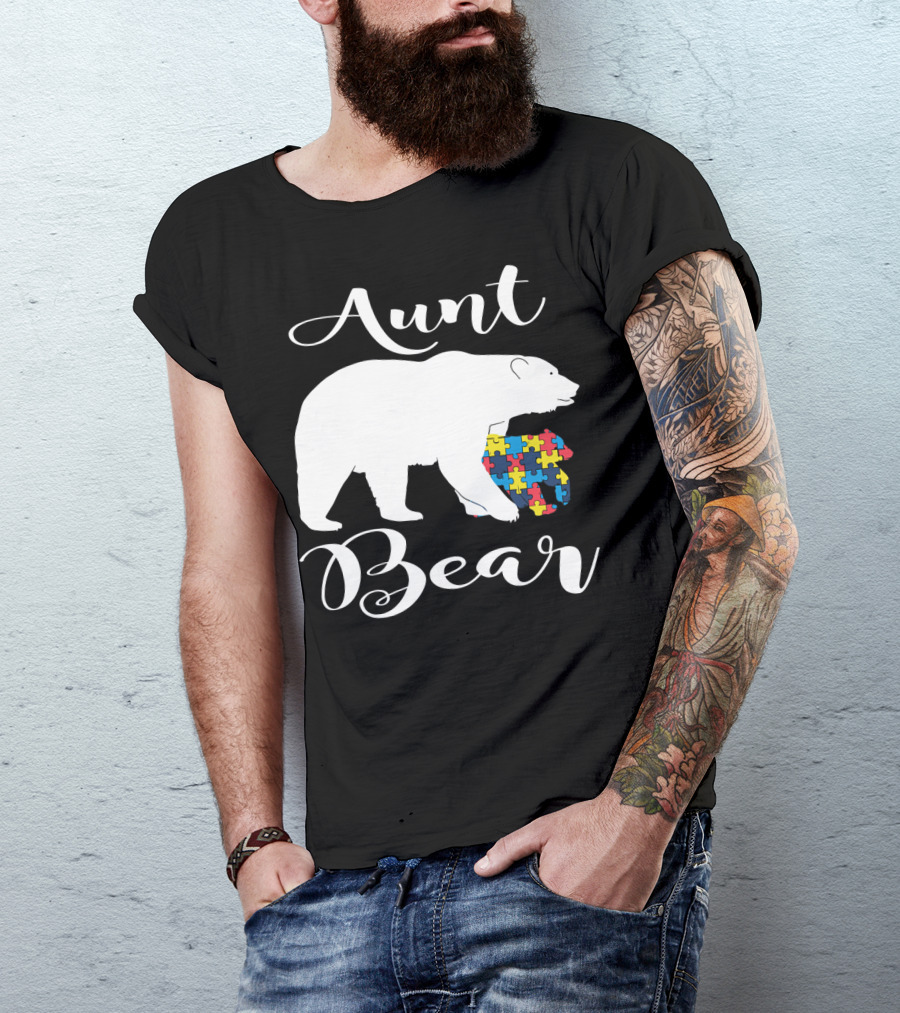 Aunt Bear Autism Puzzle Family Bear T-Shirt